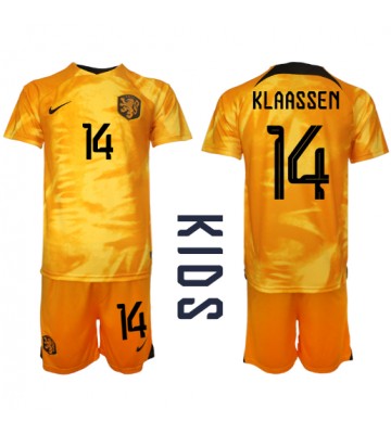 Nederländerna Davy Klaassen #14 Hemmaställ Barn VM 2022 Kortärmad (+ Korta byxor)